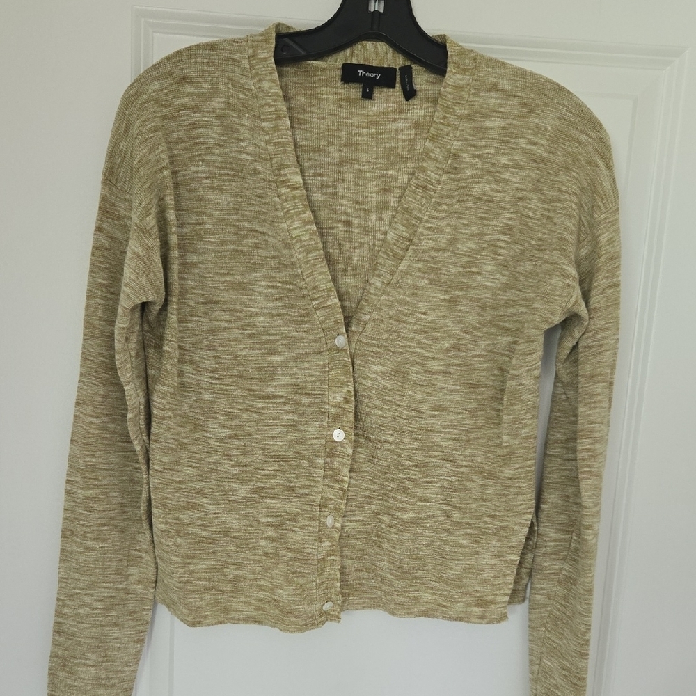 Theory Green Cardigan Sweater V-Neck Lightweight